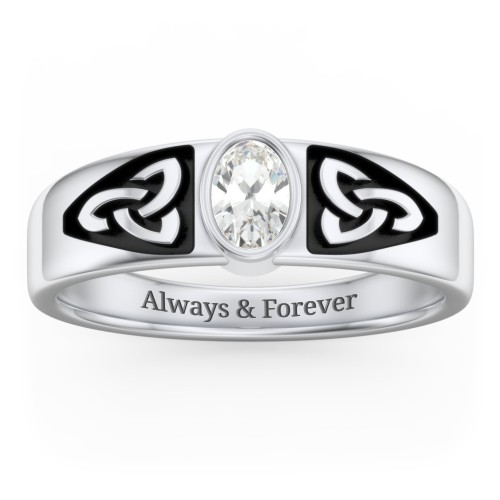 Men's Trinity Knot Ring With Oval Stone – Sterling Silver with Cubic Zirconia