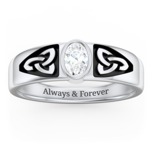Men's Trinity Knot Ring With Oval Stone – Sterling Silver with Diamond