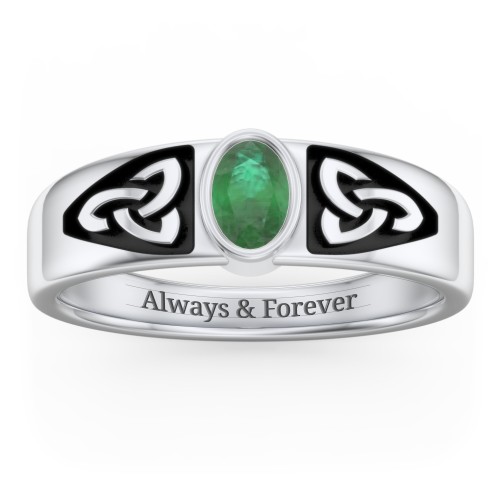 Men's Trinity Knot Ring With Oval Stone – Sterling Silver with Emerald