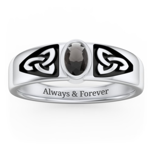 Men's Trinity Knot Ring With Oval Stone – Sterling Silver with Smokey Quartz