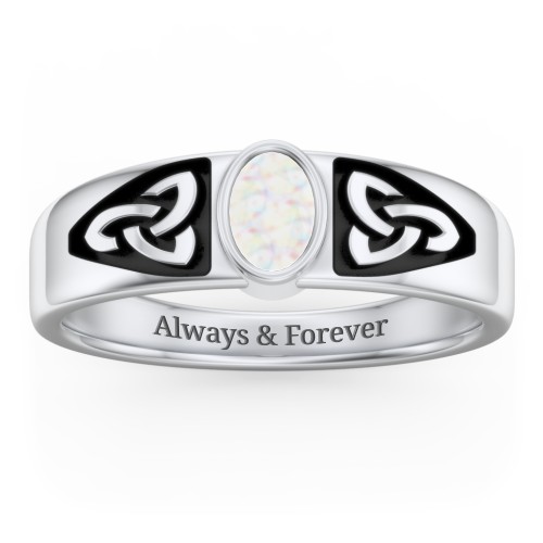 Men's Trinity Knot Ring With Oval Stone – Sterling Silver with Opal