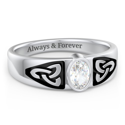 Men's Trinity Knot Ring With Oval Stone – Sterling Silver with Cubic Zirconia