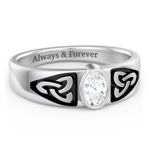 Men's Trinity Knot Ring With Oval Stone – Sterling Silver with Diamond