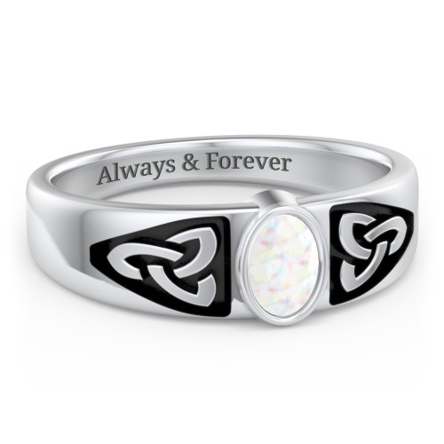 Men's Trinity Knot Ring With Oval Stone – Sterling Silver with Opal