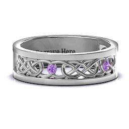 Men's Two-Stone Interwoven Infinity Band in 925 Sterling Silver with Amethyst