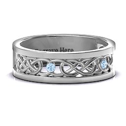 Men's Two-Stone Interwoven Infinity Band in 925 Sterling Silver with Aquamarine