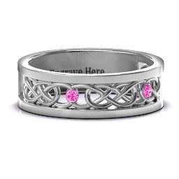 Men's Two-Stone Interwoven Infinity Band in 925 Sterling Silver with Pink Tourmaline