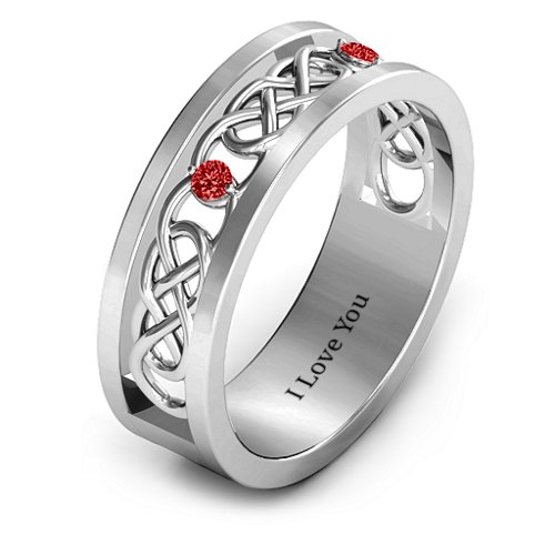 Men's Two-Stone Interwoven Infinity Band