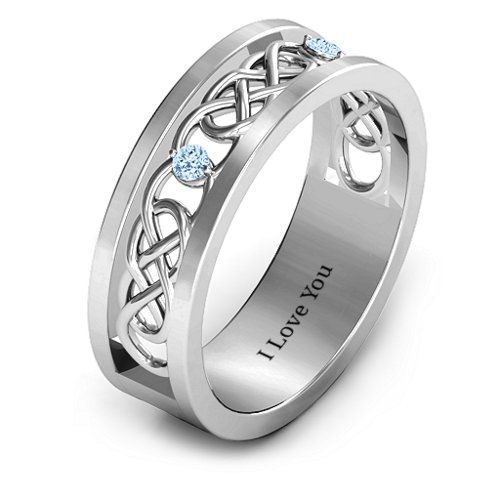 Men's Two-Stone Interwoven Infinity Band – Sterling Silver with Aquamarine