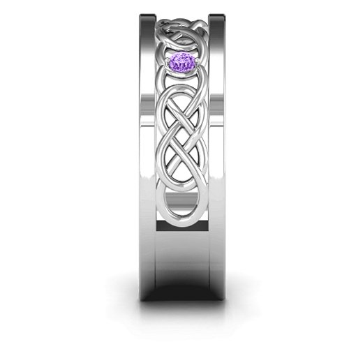 Men's Two-Stone Interwoven Infinity Band – Sterling Silver with Amethyst