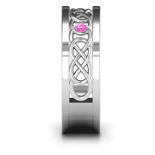 Men's Two-Stone Interwoven Infinity Band – Sterling Silver with Pink Tourmaline