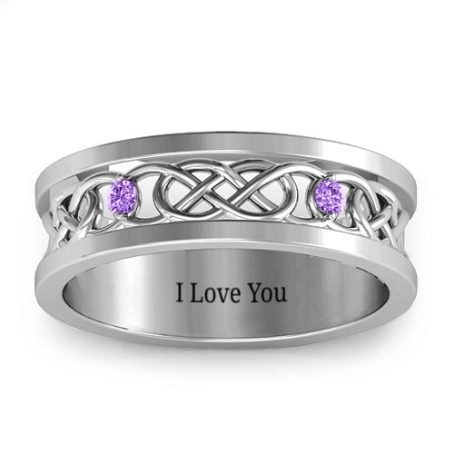 Men's Two-Stone Interwoven Infinity Band – Sterling Silver with Amethyst
