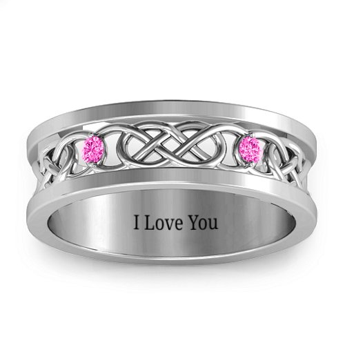 Men's Two-Stone Interwoven Infinity Band – Sterling Silver with Pink Tourmaline