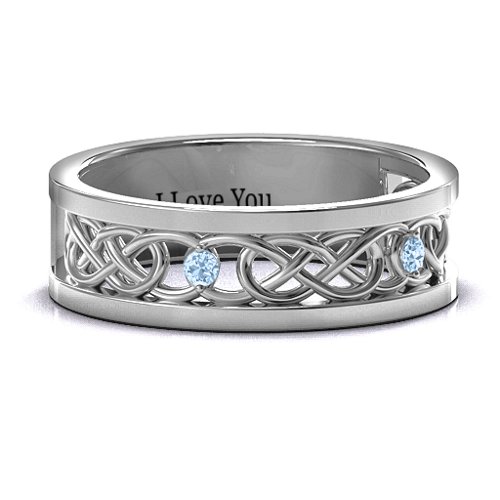 Men's Two-Stone Interwoven Infinity Band – Sterling Silver with Aquamarine