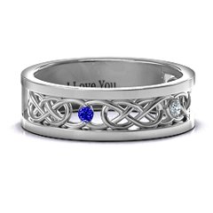 Men's Two-Stone Interwoven Infinity Band – 10K Rose Gold with Blue Sapphire and Cubic Zirconia