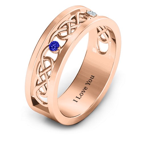 Men's Two-Stone Interwoven Infinity Band – 10K Rose Gold with Blue Sapphire and Cubic Zirconia
