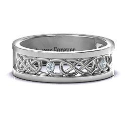 Men's Two-Stone Interwoven Infinity Band in 925 Sterling Silver with Diamond