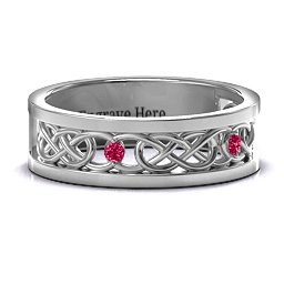 Men's Two-Stone Interwoven Infinity Band in 925 Sterling Silver with Ruby