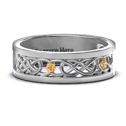 Men's Two-Stone Interwoven Infinity Band in 925 Sterling Silver with Citrine