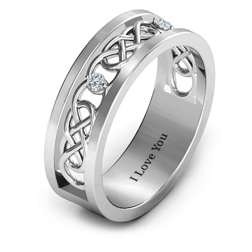 Men's Two-Stone Interwoven Infinity Band – Sterling Silver with Diamond