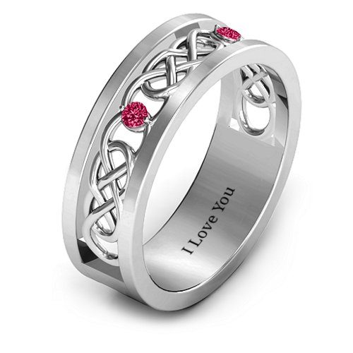 Men's Two-Stone Interwoven Infinity Band – Sterling Silver with Ruby