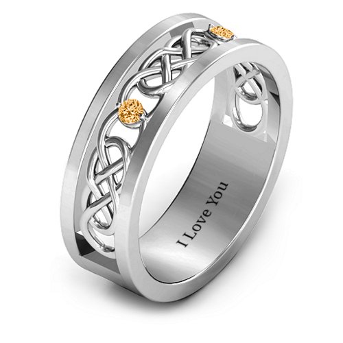 Men's Two-Stone Interwoven Infinity Band – Sterling Silver with Citrine