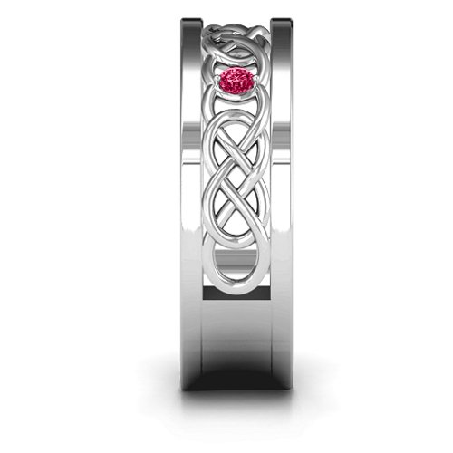 Men's Two-Stone Interwoven Infinity Band – Sterling Silver with Ruby
