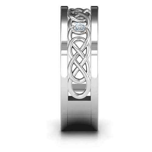 Men's Two-Stone Interwoven Infinity Band – Sterling Silver with Blue Sapphire and Cubic Zirconia