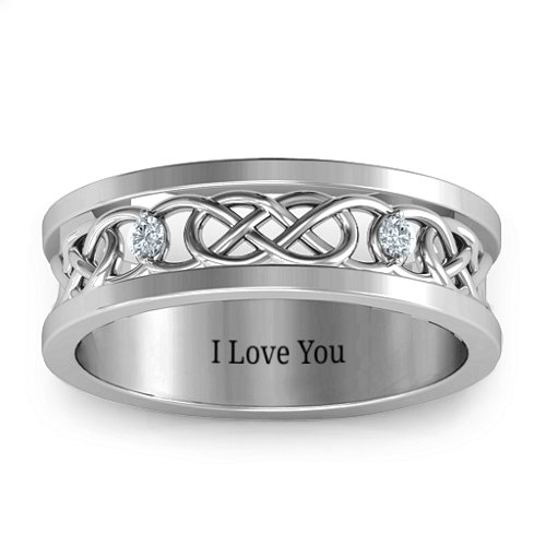 Men's Two-Stone Interwoven Infinity Band – Sterling Silver with Diamond