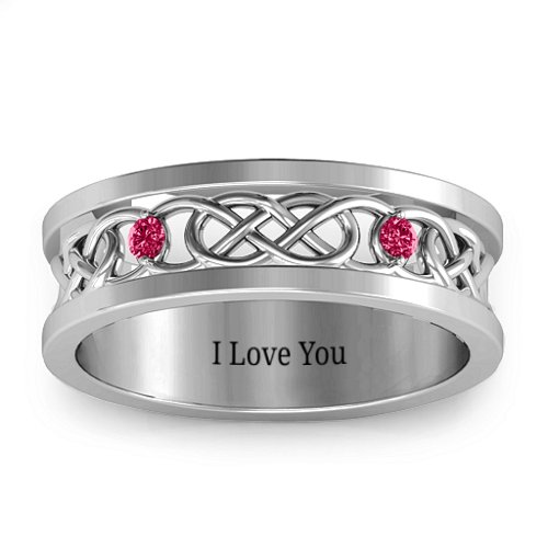 Men's Two-Stone Interwoven Infinity Band – Sterling Silver with Ruby