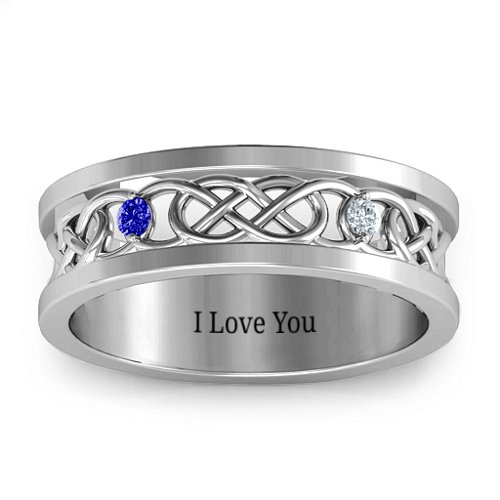 Men's Two-Stone Interwoven Infinity Band – Sterling Silver with Blue Sapphire and Cubic Zirconia