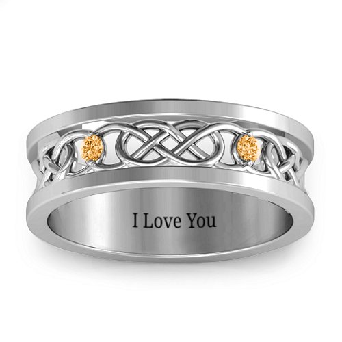 Men's Two-Stone Interwoven Infinity Band – Sterling Silver with Citrine
