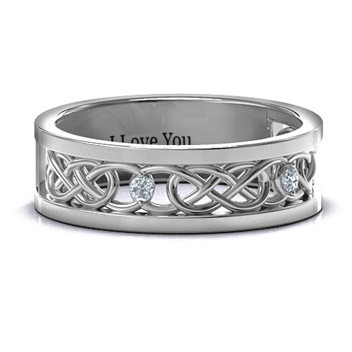 Men's Two-Stone Interwoven Infinity Band – Sterling Silver with Diamond