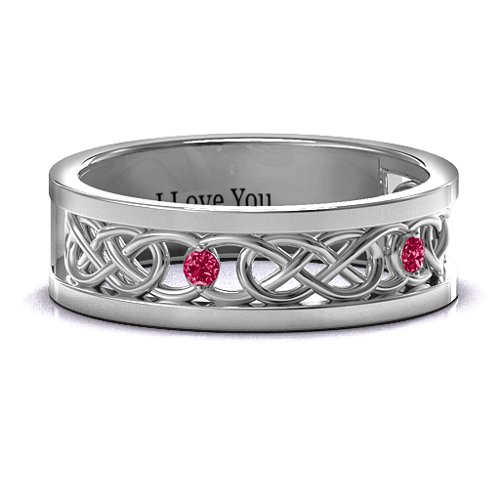 Men's Two-Stone Interwoven Infinity Band – Sterling Silver with Ruby