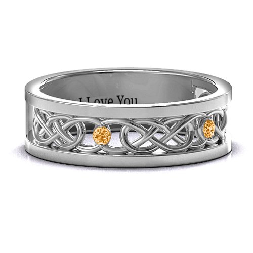 Men's Two-Stone Interwoven Infinity Band – Sterling Silver with Citrine