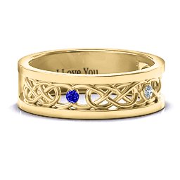 Men's Two-Stone Interwoven Infinity Band in 10K Solid Yellow Gold with Blue Sapphire and Cubic Zirconia