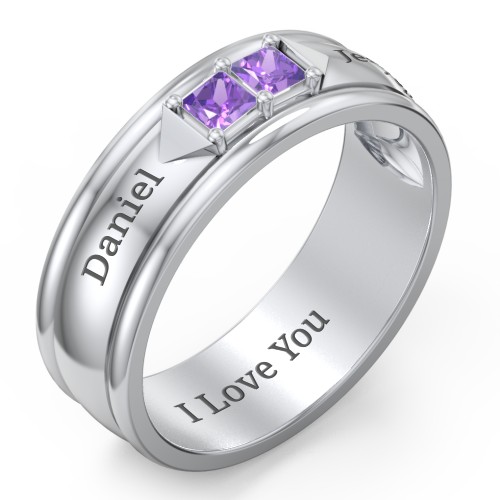 Men's Timeless Two Stone Ring – Sterling Silver with Amethyst