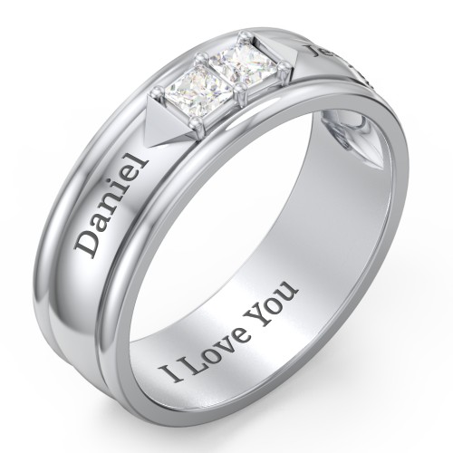 Men's Timeless Two Stone Ring – Sterling Silver with Diamond