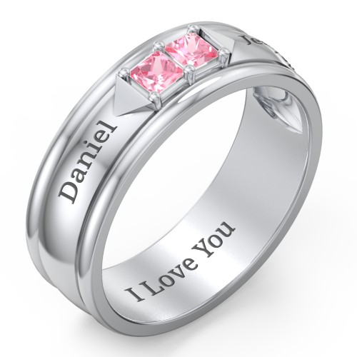 Men's Timeless Two Stone Ring – Sterling Silver with Pink Tourmaline