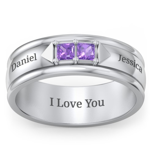 Men's Timeless Two Stone Ring – Sterling Silver with Amethyst