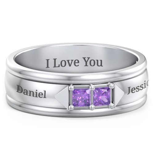 Men's Timeless Two Stone Ring – Sterling Silver with Amethyst