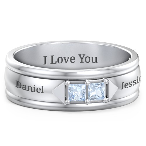 Men's Timeless Two Stone Ring – Sterling Silver with Aquamarine