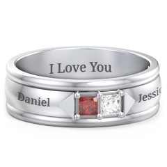 Men's Timeless Two Stone Ring – 10K Rose Gold with Garnet and Cubic Zirconia