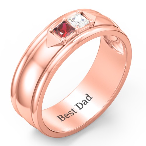 Men's Timeless Two Stone Ring – 10K Rose Gold with Garnet and Cubic Zirconia