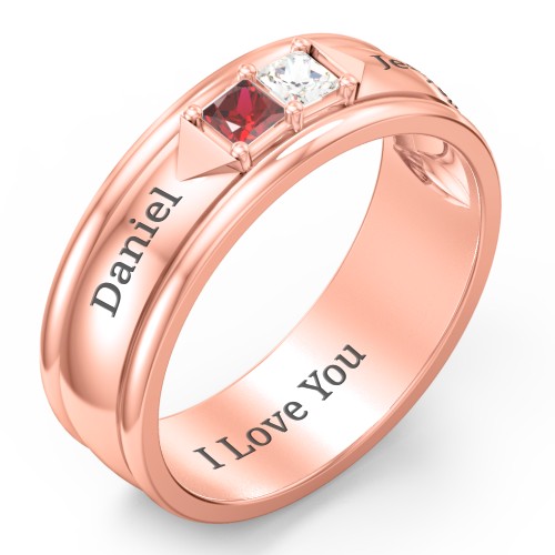 Men's Timeless Two Stone Ring – 10K Rose Gold with Garnet and Cubic Zirconia