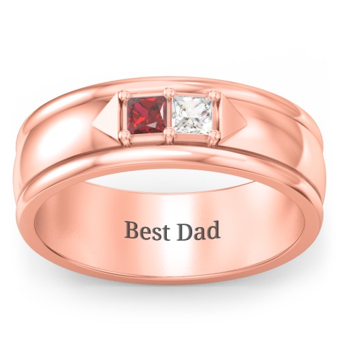 Men's Timeless Two Stone Ring – 10K Rose Gold with Garnet and Cubic Zirconia