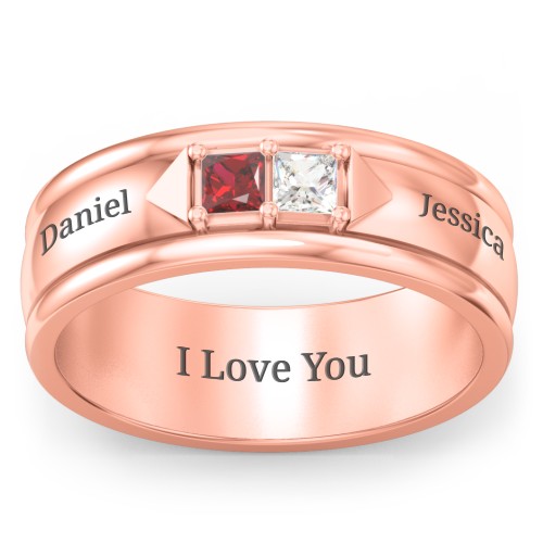 Men's Timeless Two Stone Ring – 10K Rose Gold with Garnet and Cubic Zirconia