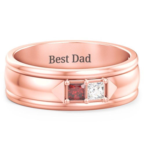 Men's Timeless Two Stone Ring – 10K Rose Gold with Garnet and Cubic Zirconia