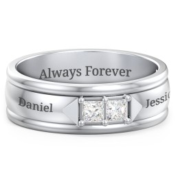 Men's Timeless Two Stone Ring in 925 Sterling Silver with Diamond