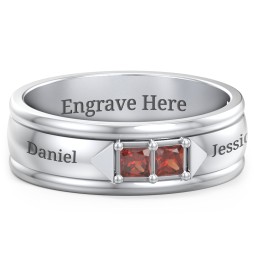 Men's Timeless Two Stone Ring in 925 Sterling Silver with Garnet